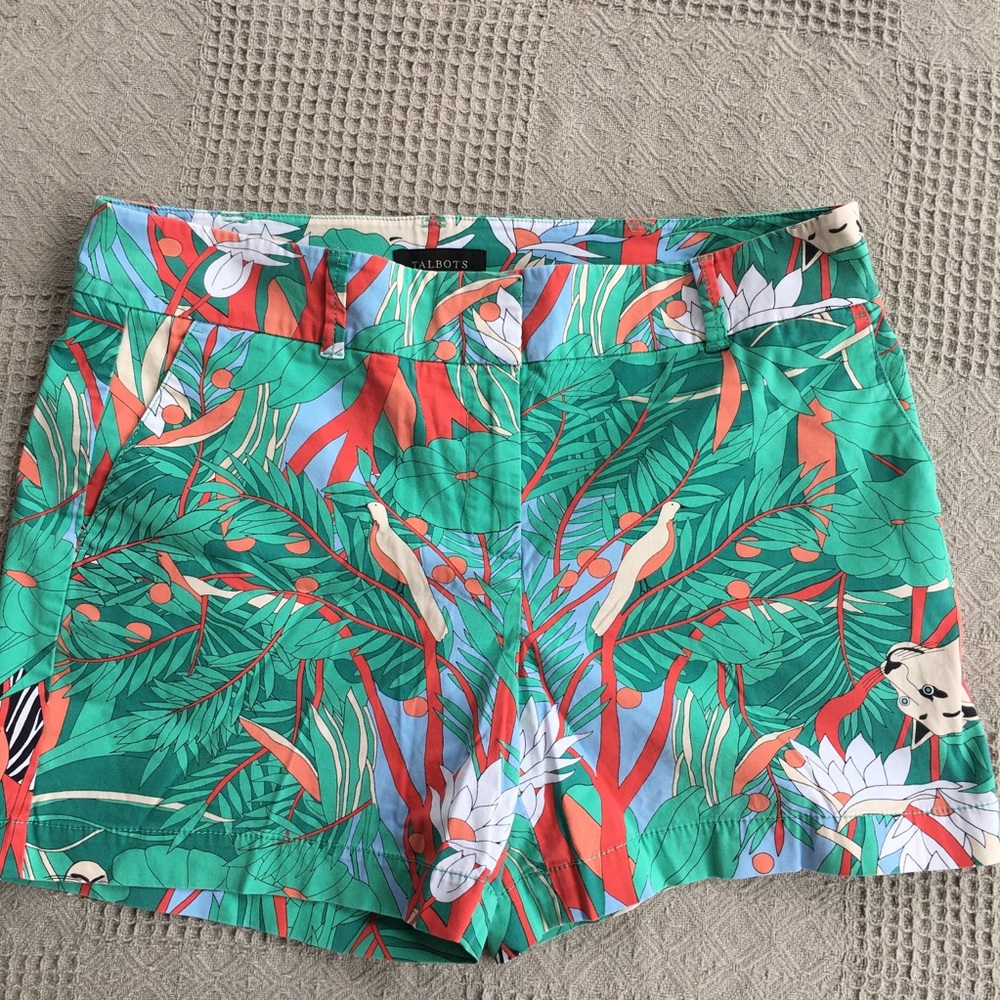 Talbots Green Jungle Print Cotton Stretch Short